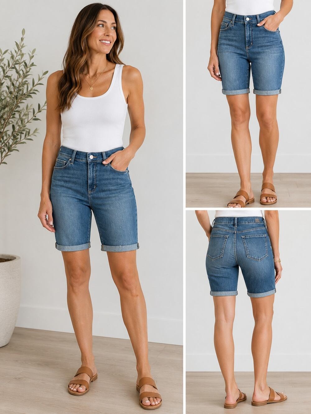 NYDJ Briella Lift Tuck Denim Bermuda Shorts Size 6P Medium Wash Cuffed Stretch